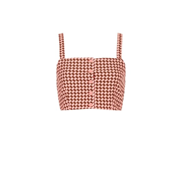 Levi's Geometric Checkered Crop MED Pink Brown Knit Retro Y2K Button Front Tank - Picture 5 of 16